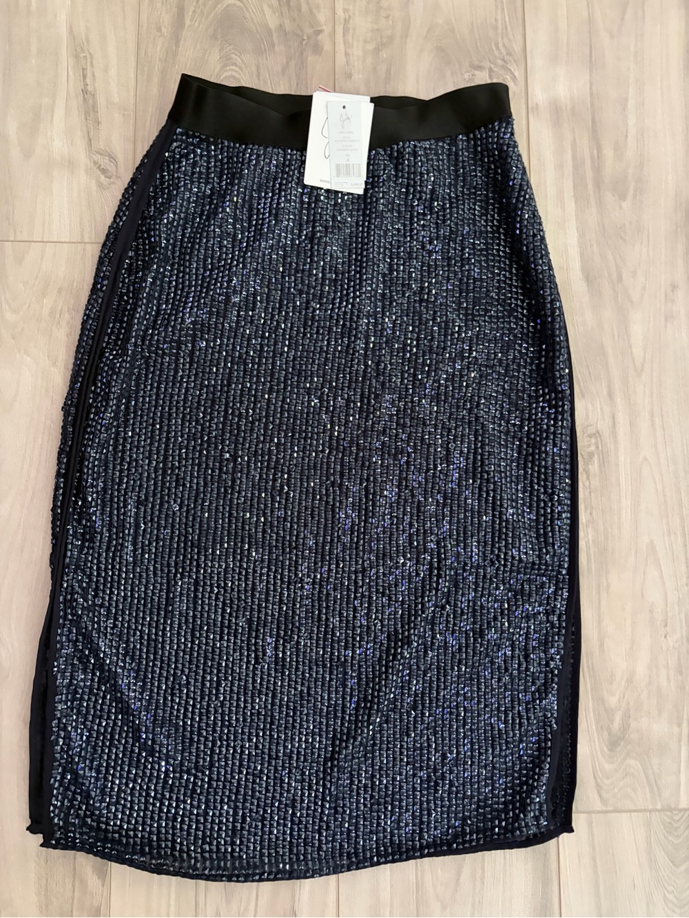 Joie Navy Blue Sequin Pencil Skirt with Black Waistband size 4
